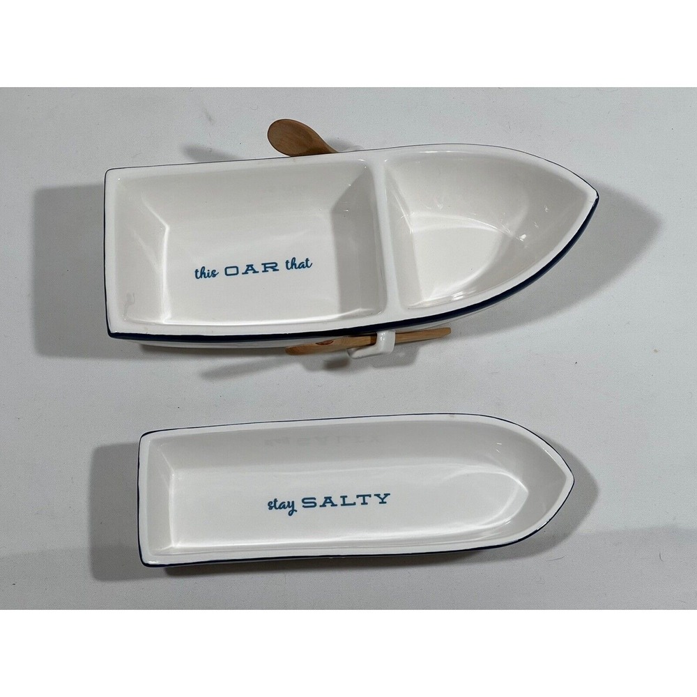 Twos Company Nautical Rowboat Serving Dish Set Coastal Cottage Decor